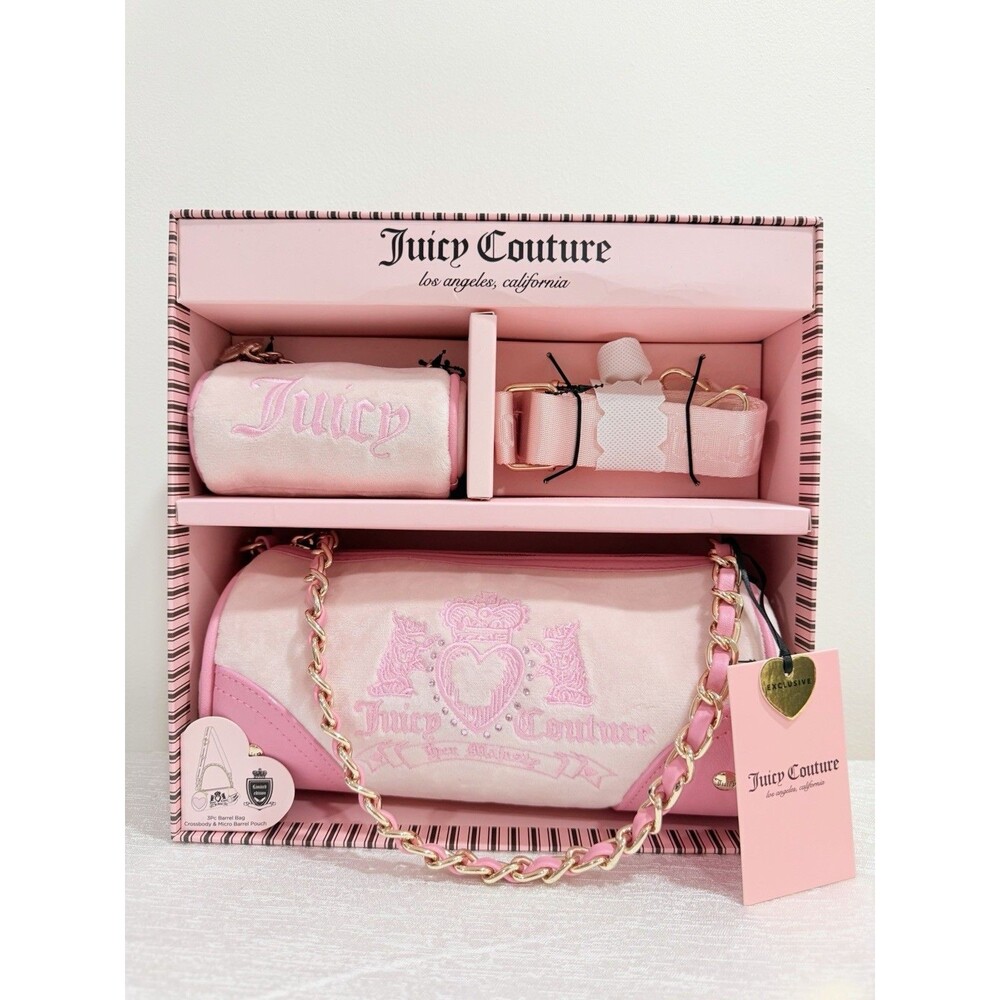 Juicy Couture Heritage Barrel Bag Set – Pink Y2K Cylindrical Bag (New in Box)